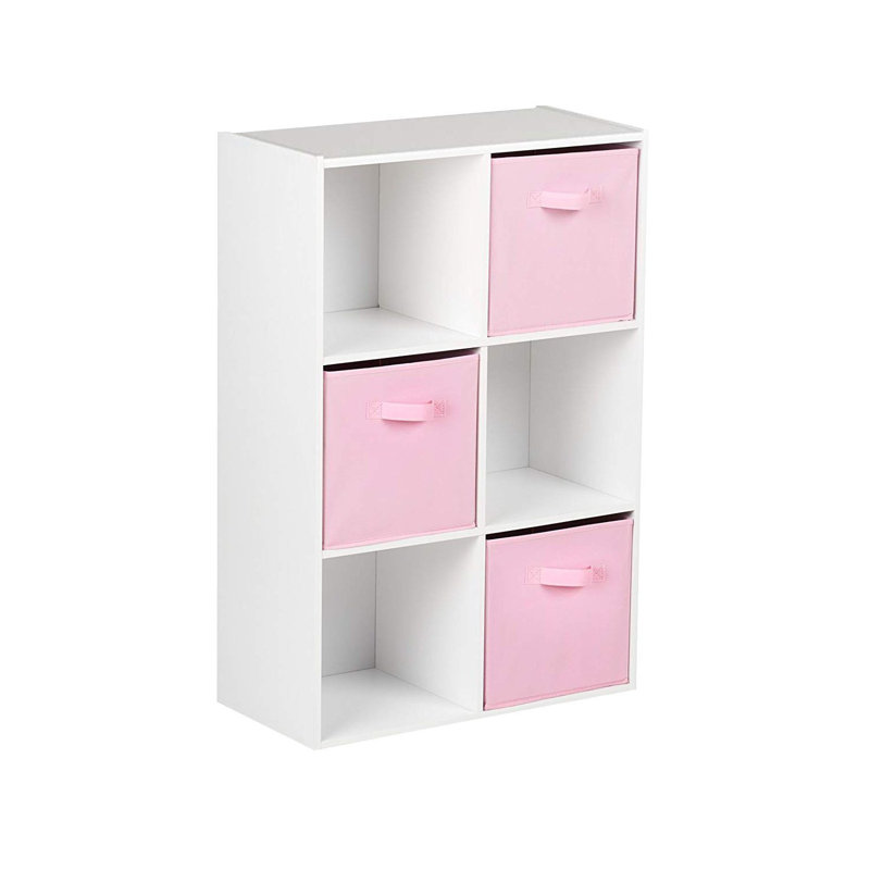 Northville 61cm W Cube Bookcase, (6 Shelves) 91cm H x 61cm W x 30cm D, White/Pink