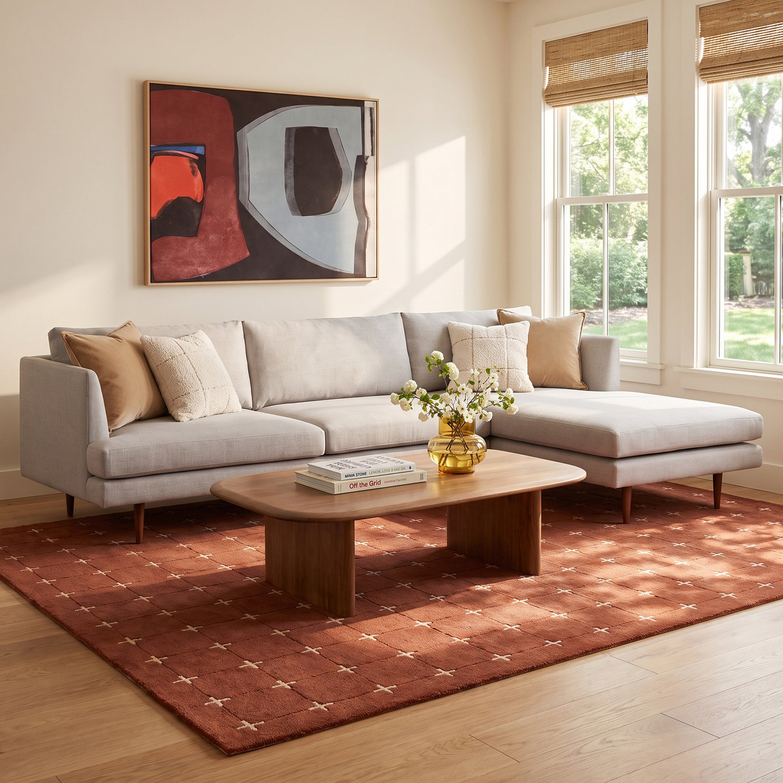 Miller Sectional, Right Hand Facing, Light Gray Polyester Blend