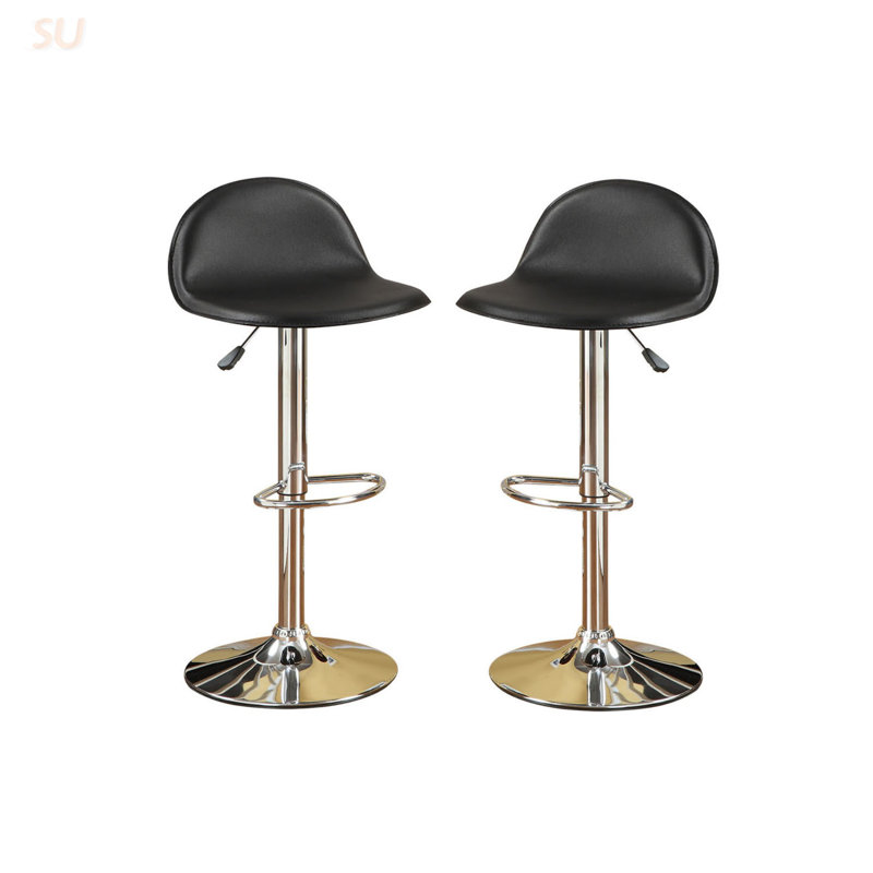 Tabourets de bar réglables en polyuréthane noir avec base chromée, confortables et élégants pour les cuisines et les bars modernes (ensemble de 2), tabourets de bar