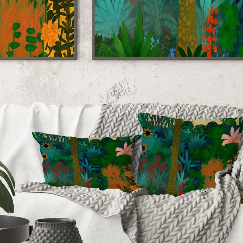 Coussin Blossoming And Vibrant Jungle Flora VII - Forest