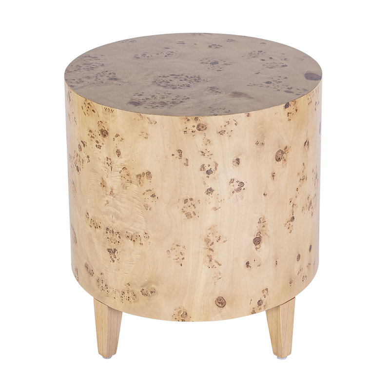 Billie Round Burl End Table, Beige