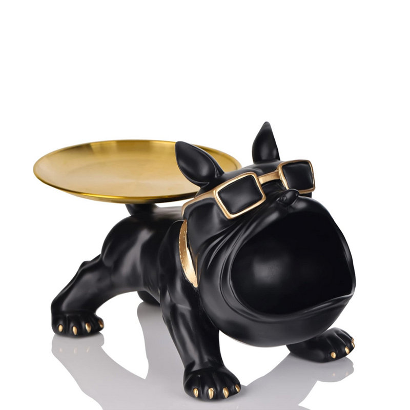Statue bouledogue en résine avec plateau de rangement, décoration de rangement bouledogue français