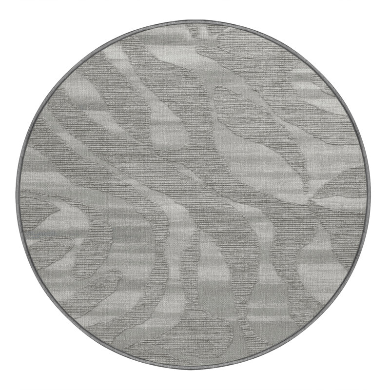 Machine Washable Abstract Gray Area Rug, Round 7'