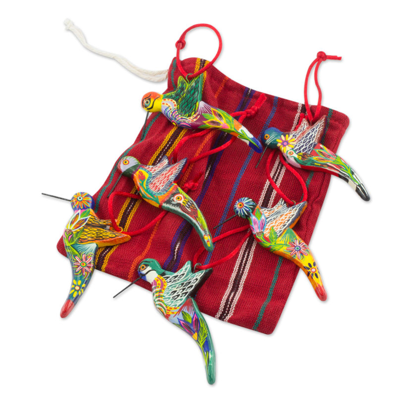 Hand-Painted Multicolor Porcelain Hummingbird Hanging Ornaments Set