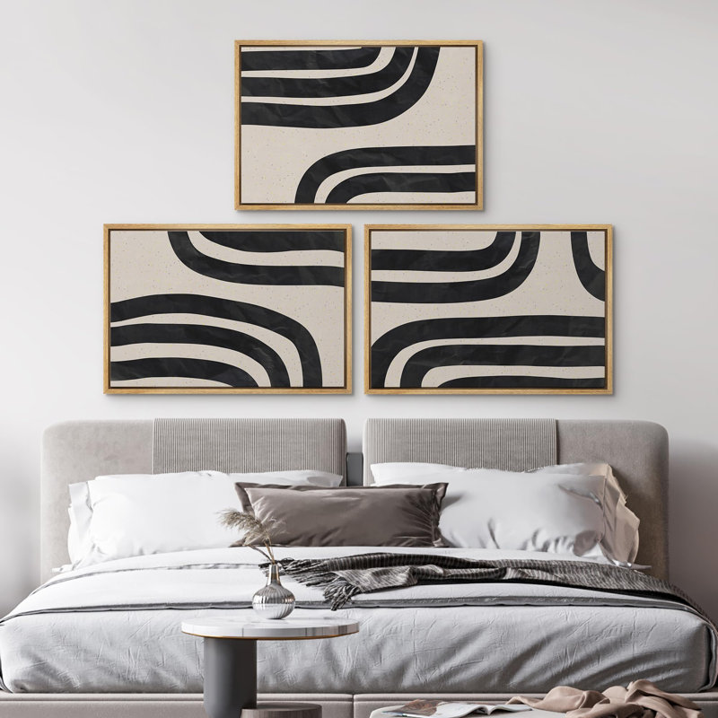 Forme géométrique de la ligne «Black and Beige Spiral Polygon Collage Abstract Patterns Illustration», 3 pièces