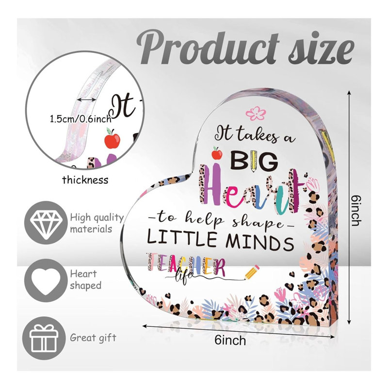 Presse-papiers en cristal Big Heart Teacher
