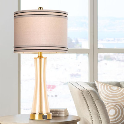 Ensemble de lampes de table 27,4 po pour salon avec lampes de chevet modernes en verre à intensité variable de 2,3 voies avec ports USB, lampes hautes pour tables de chevet, lampes de table à bout tactile pour lampes de bureau pour la maison (bleu)