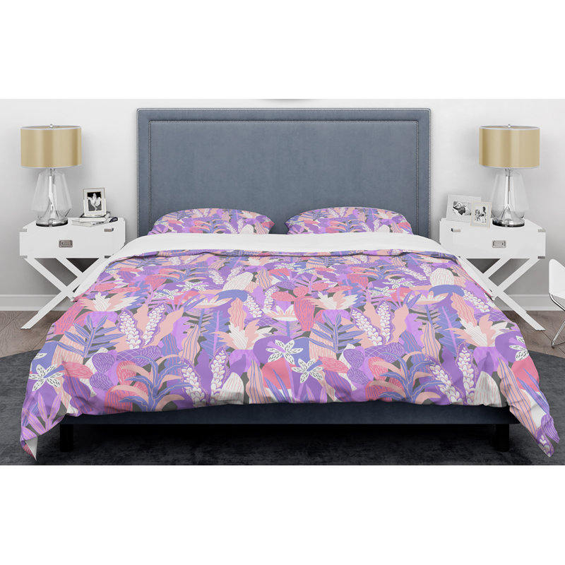Ensemble de housse couette mid-century des fleurs imaginaires, Housse de couette très grand + 2 taies décoratives