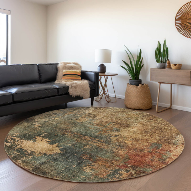 Round Red Synthetic Flat Woven Easy Care Rug, 8'