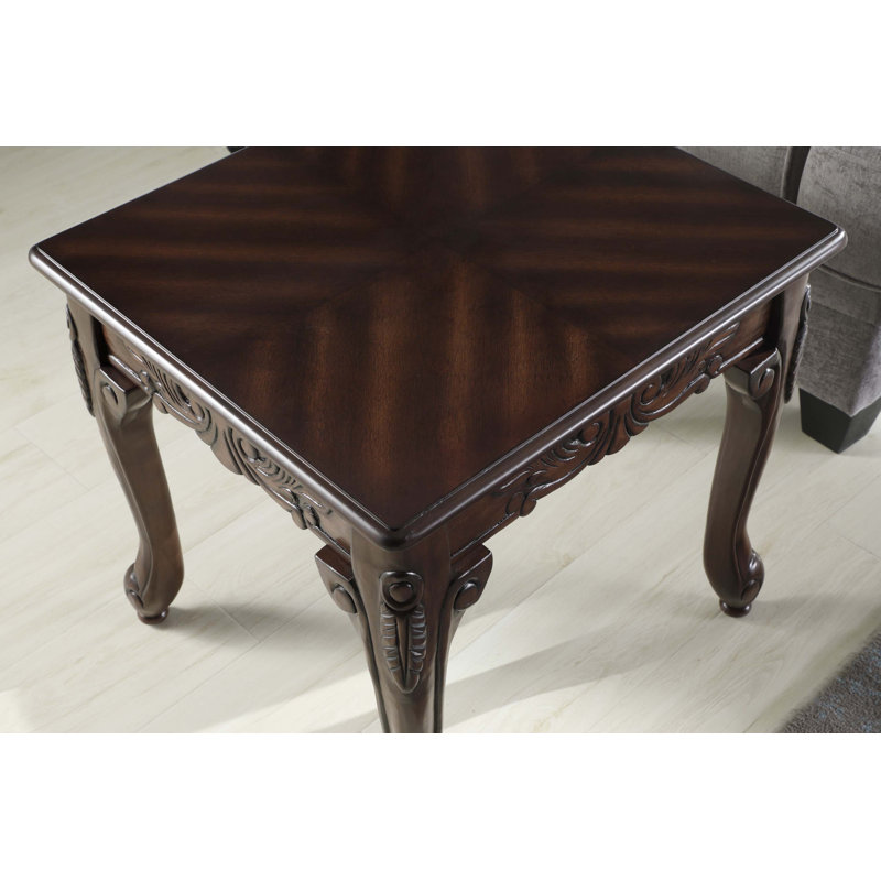 3-Piece Dark Cherry Finish Coffee and End Table Set with Ornate Detailing