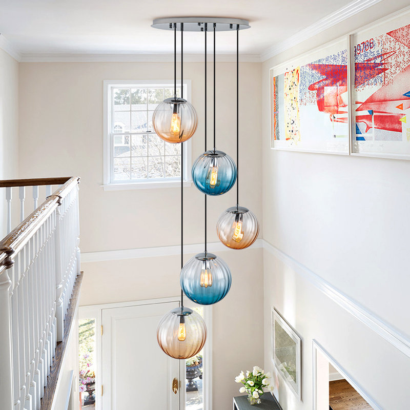 5-Light Vibrant Color Gradient Glass Cluster Pendant Light