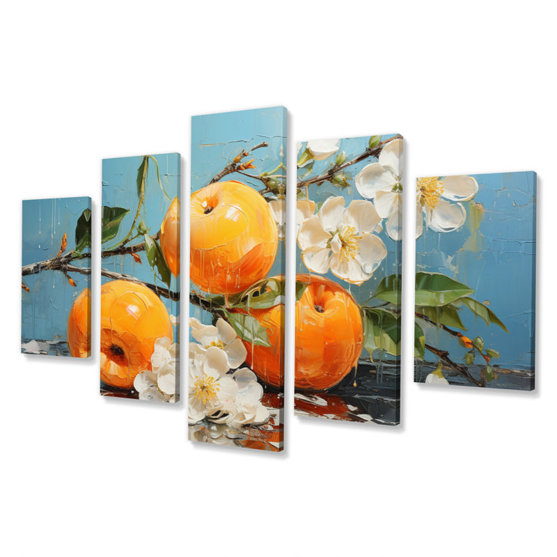 Fruit Orange Persimmon I - Farmhouse Canvas Art Print - 5 Panels