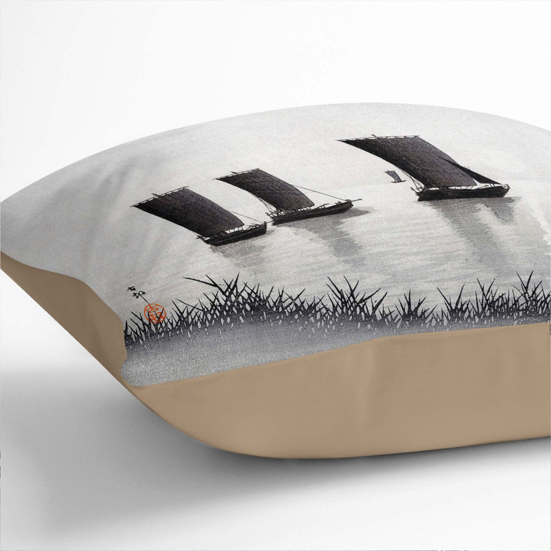 Fishing Boats by Ohara Koson Cushion with Filling, Stone, 40cm H x 40cm W x 15cm D