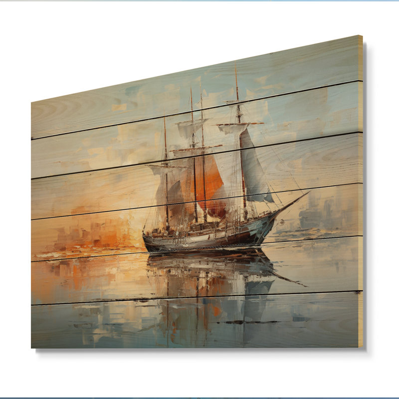 Cannet bateau abstrait symphonie maritime IV sur bois, H 10 po x l 20 po x P 0,78 po