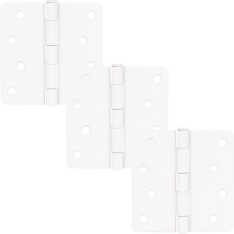 Charnières de porte de 4 po, coin de rayon de 1/4 po, Blanc