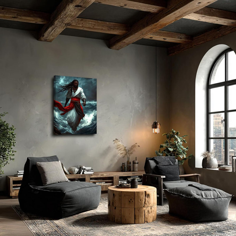 Black Jesus Walks On Water Canvas Wall Art African American God Miracle On Water Painting Wall Decor Black Man Christian Bible Stories Poster Print Artwork For Living Room Church Home Decoration