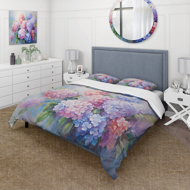 Purple Pink Hydrangea Romantic Impression - Hydrangea Duvet Cover Set - Microfiber Polyester