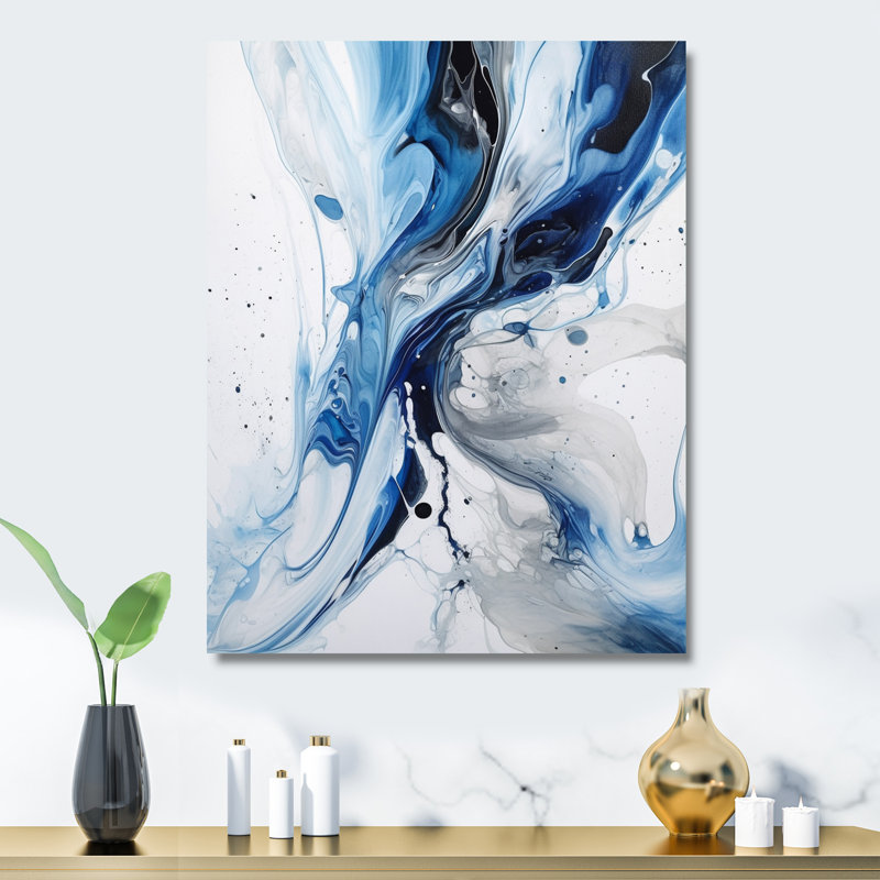 Bleu gris, élixir éthéré - formes abstraites, art mural en métal, H 32 po x l 24 po