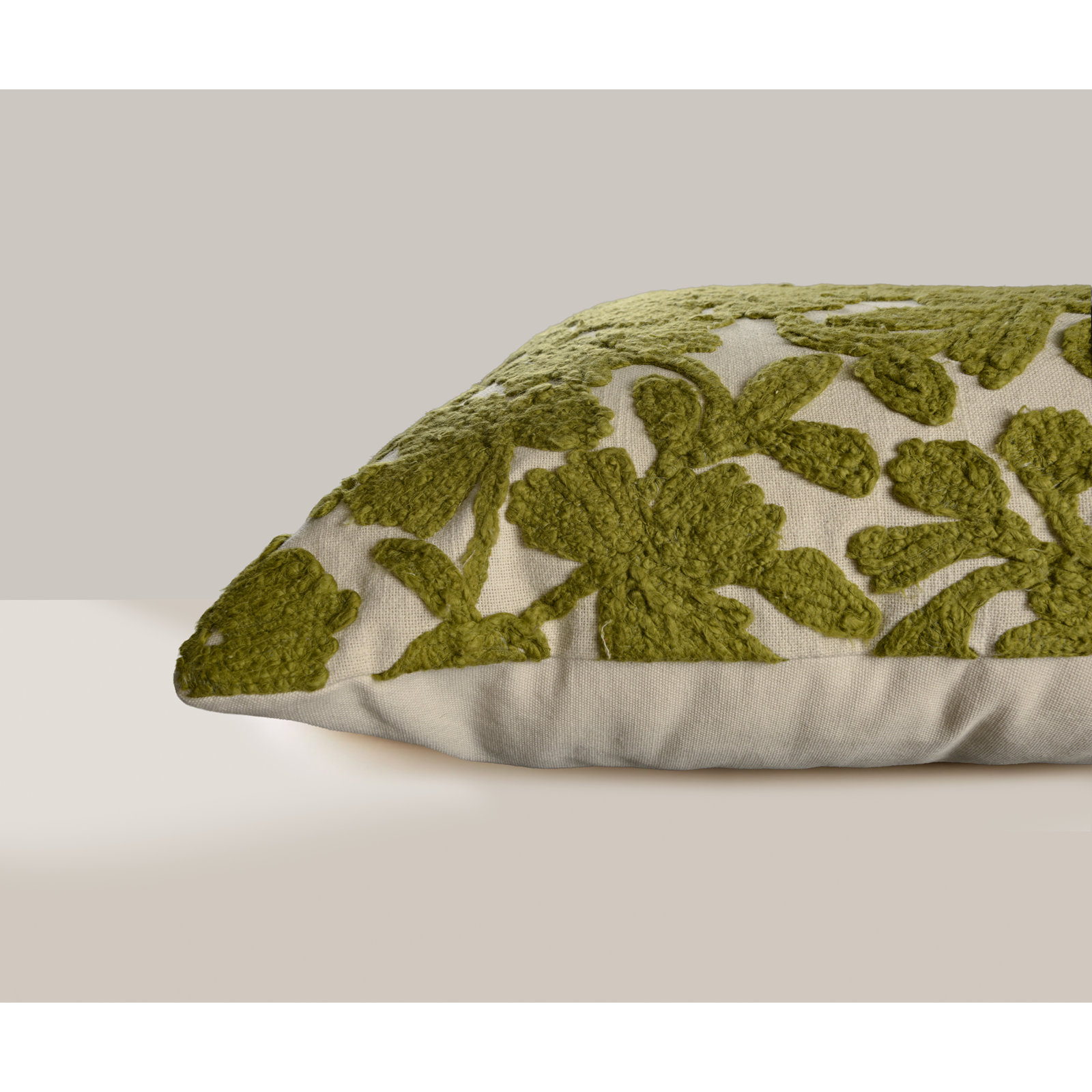 100% Cotton Throw Pillow, Natural/ Green, Down Blend