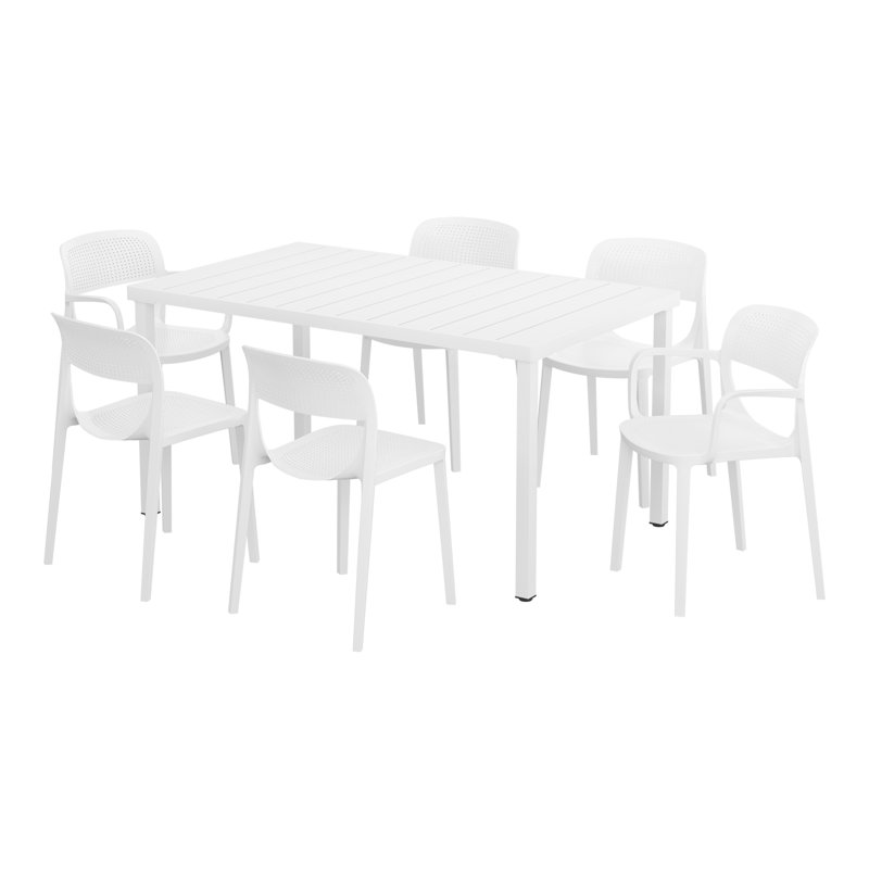 Ensemble de salle à manger rectangulaire pour 6 personnes, Blanc