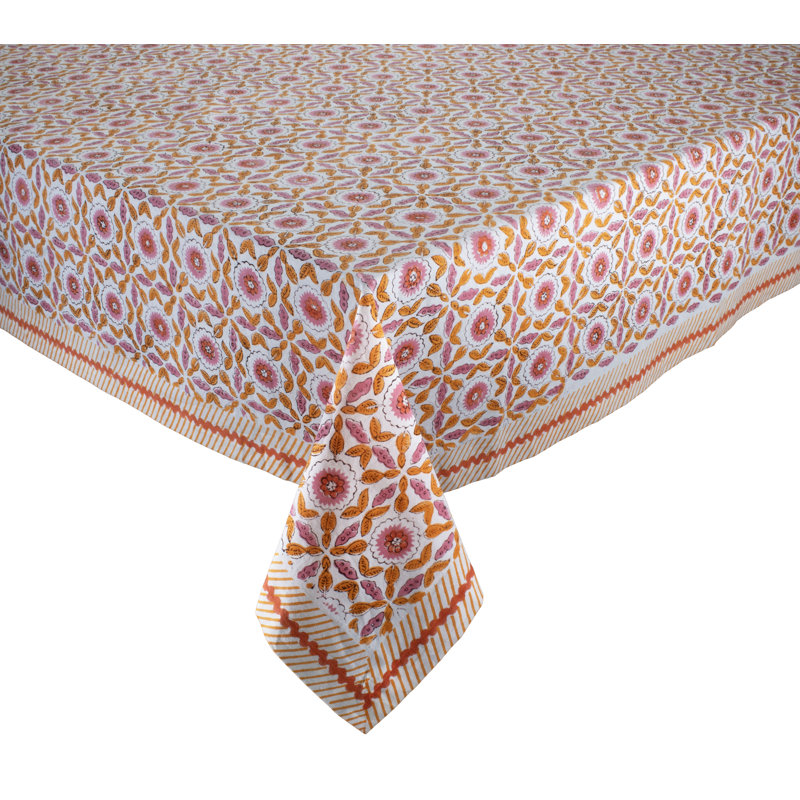 Majorelle Tablecloth, White/Pink/Orange