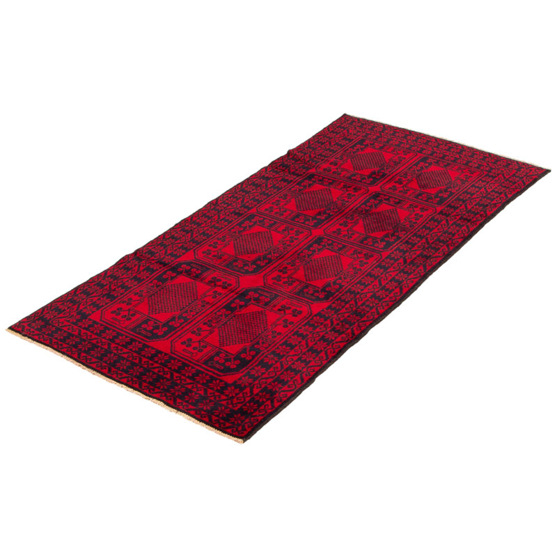 Tapis rouge noué à la main 3 pi 3 po x 6 pi 4 po Teimani