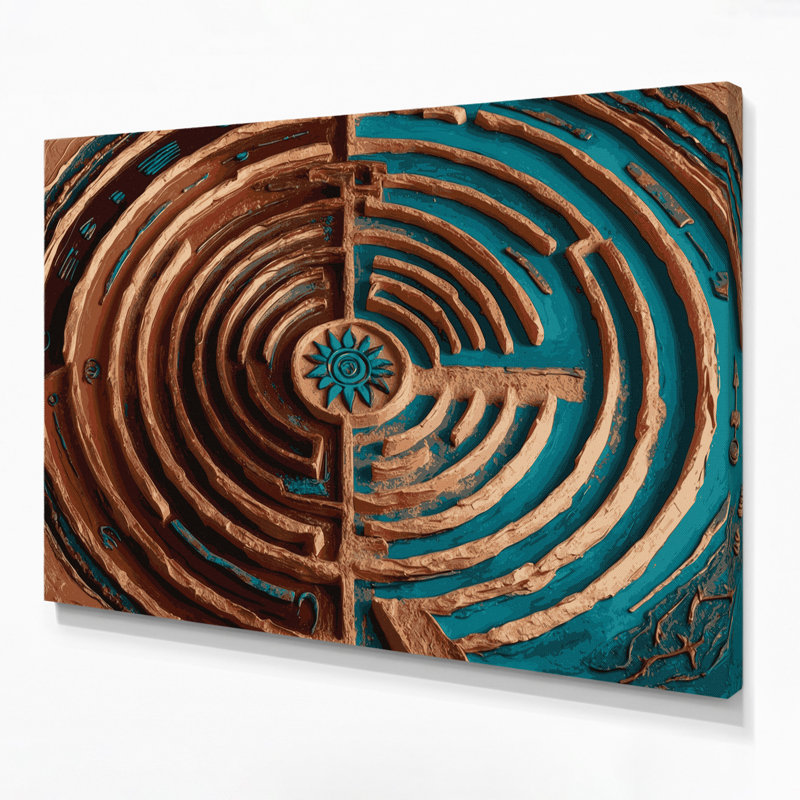 «Southwestern Patterns Labyrinth Maze 216», art mural sur toile grise, H 11 po x l 14 po