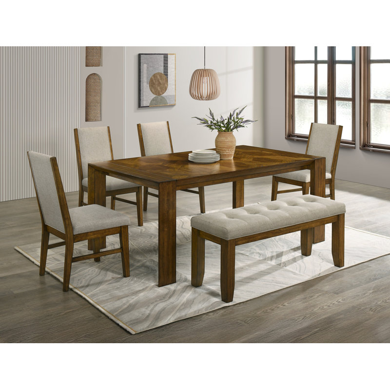Ensemble de 2 chaises de salle à manger Liyo, structure en bois brun, assise en tissu beige