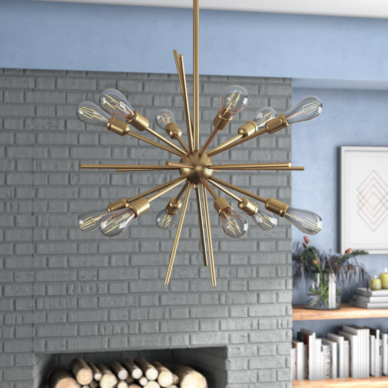 Morrison 12 - Light Dimmable Sputnik Modern Linear Chandelier, Natural Brass