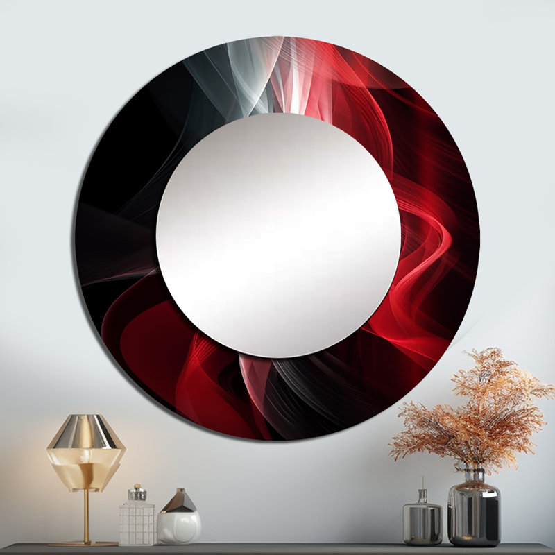 «Sosthina Red Black Contemplative Abstraction VI - Waves Unique Wall Mirror, Red, 36 po x 36 po, Rond