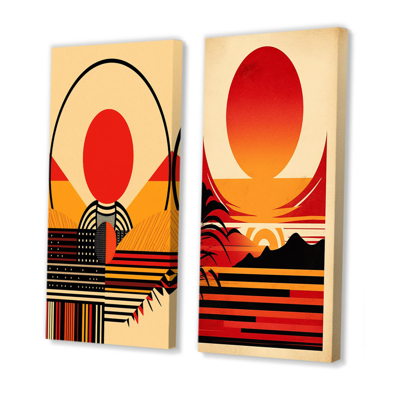 «Red Bold Sunset», 2 pièces sur toile, Toile tendue, H 40 po x l 40 po