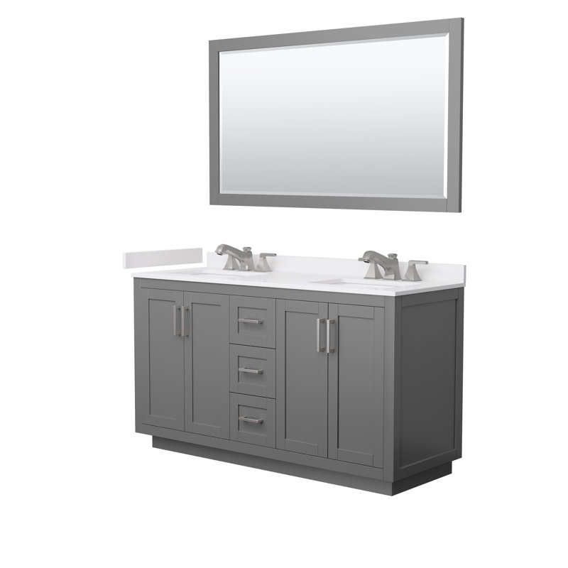Ensemble de meuble-lavabo double 60 po avec plateau en marbre de culture Miranda, Gris, Nickel brossé