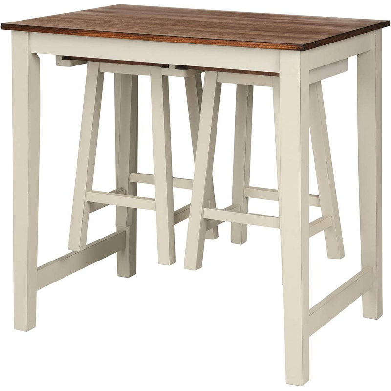 Ensemble de salle à manger 3 pièces - brun / blanc laiteux - table à hauteur de comptoir avec 2 tabourets de bar, collection Tavern, petit espace