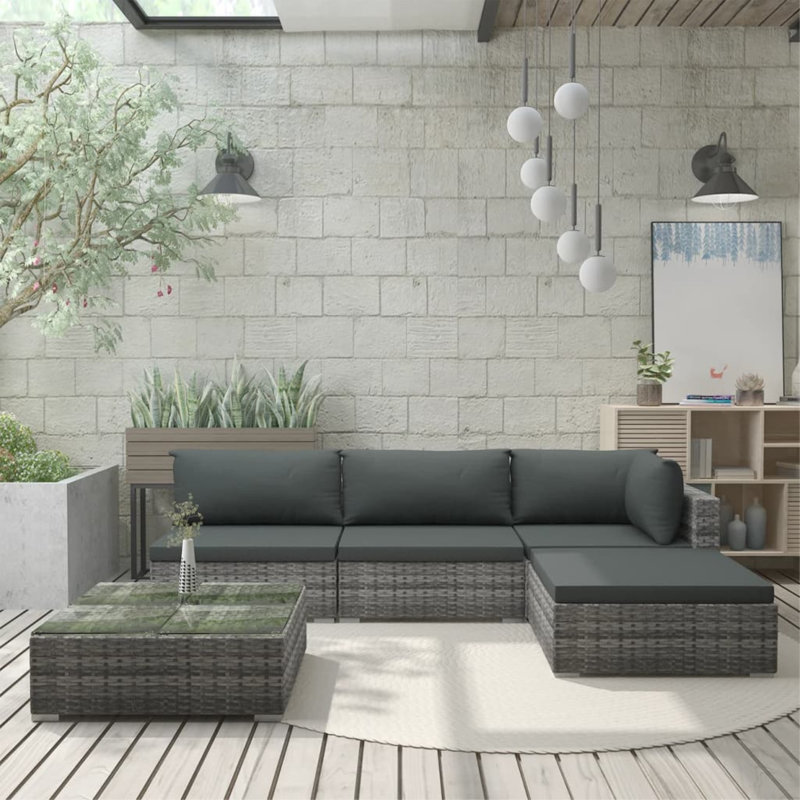 Planada 5 Piece Sectional with Cushions, Gray Frame/Dark Gray Cushion