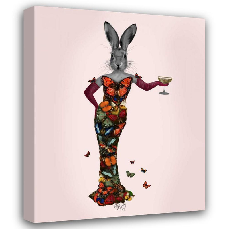 Art sur toile tendue Trinx Fab Funky Gallery, titré: Robe de lapin et papillon 190760D, H 18 po x l 15 po