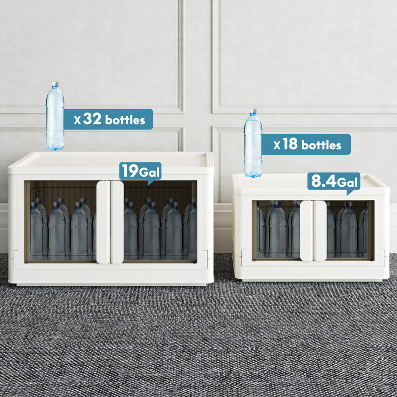 8.4Gal Foldable Plastic Storage Bins with Lids and Wheels, Milky White