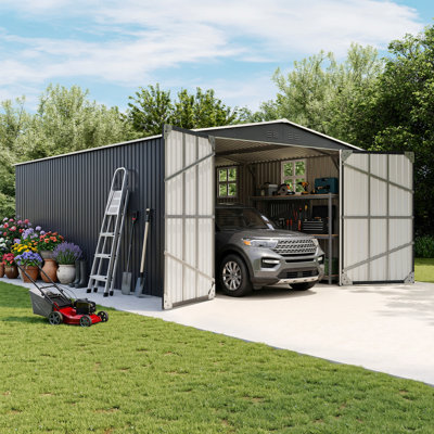 12 ft. W x 20 ft. D Extra Large Outdoor Metal Shed, All-Steel Construction with Windows and Wider Lockable Doors
