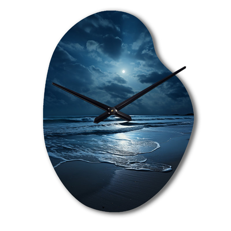 Beach Photo Serene Moonlight I - Horloge de plage en forme unique, horloge asymétrique, Grand