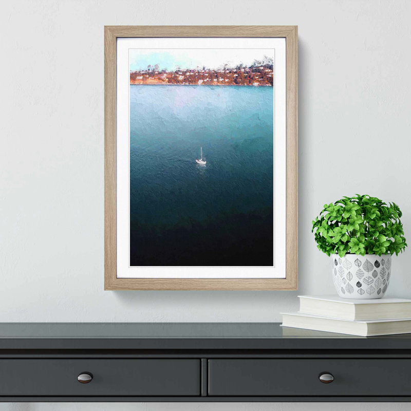Boat Sailing in Sausalito California - Picture Frame Painting Print, 65cm H x 48cm W x 2cm D, Oak Framed