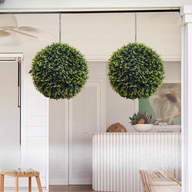 Ensemble de 2 boules topiaires artificielles pour l'extérieur, fausses boules de cèdre topiaire pour la décoration intérieure