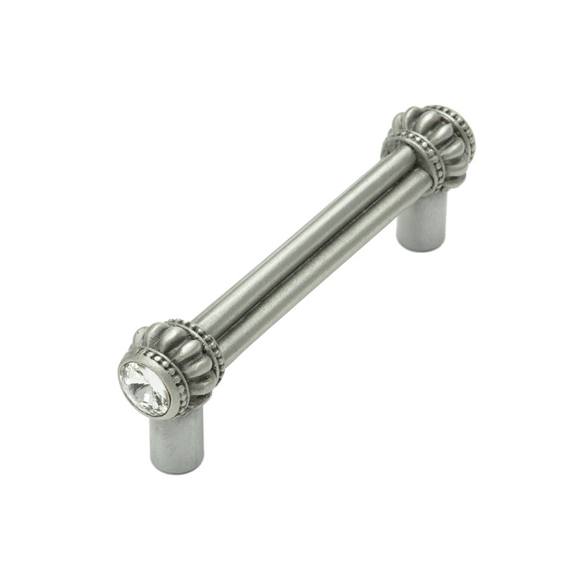 Caché double 3 inches c.c. pull with 2 rivoli Swarovski Clear Crystals in Chalice, Satin, 3"