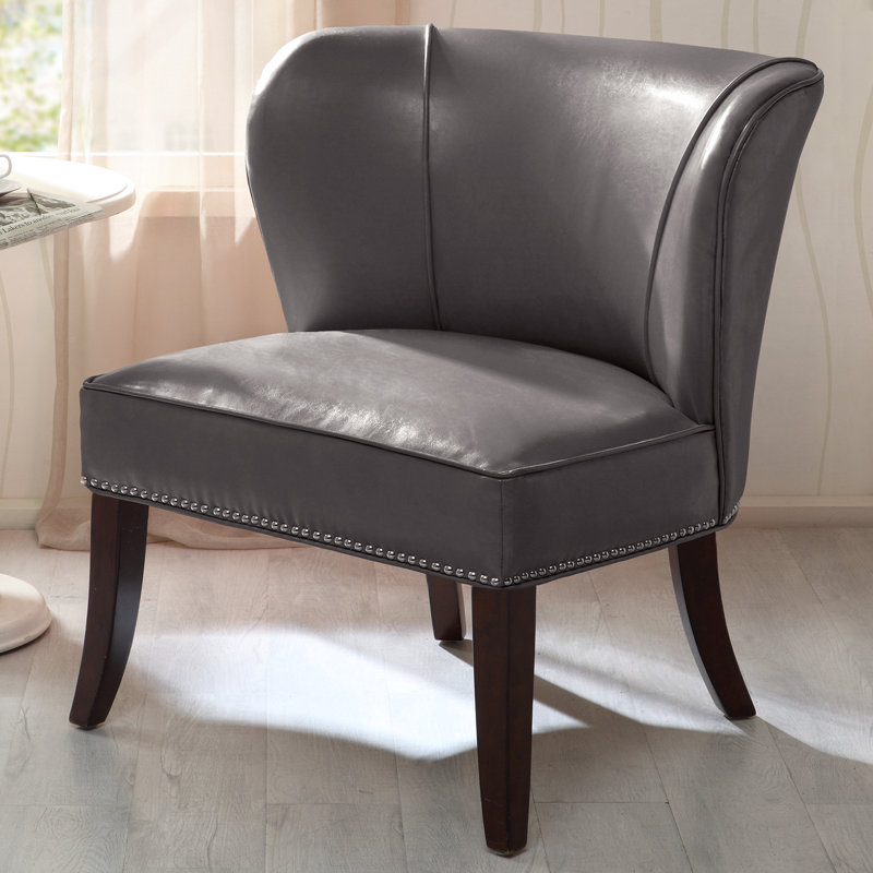 Fauteuil d'appoint en similicuir sans accoudoirs Alfredia, Similicuir gris
