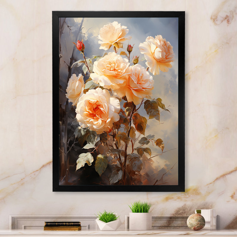Impression romantique Carsta Peach Roses II, H 20 po x l 12 po x P 1 po, Cadre photo noir