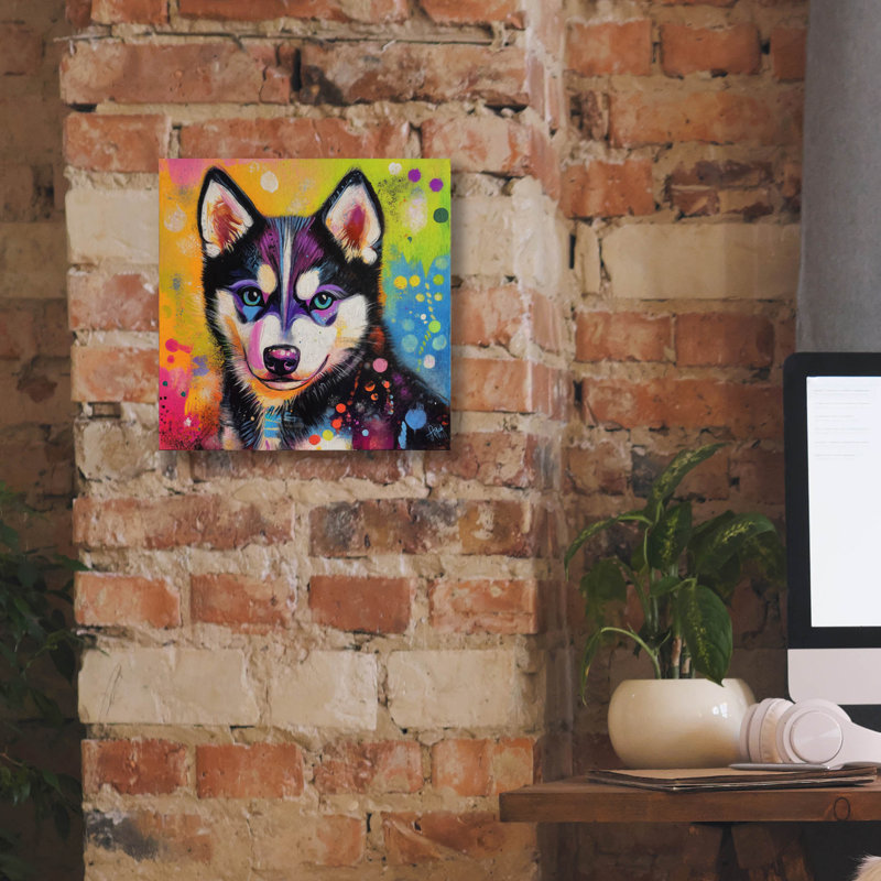 Toile épique Graffiti «Wouf Siberian Huskie» par Rich Monet, 12 po x 12 po, H 12 po x l 12 po