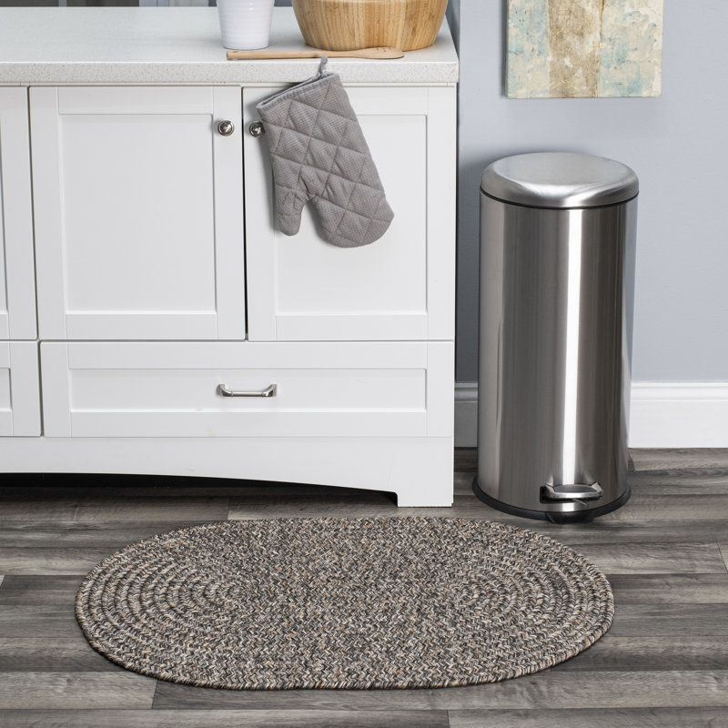 Tapis de couleur unie gris intérieur / extérieur tressé Seline, Ovale 5 pi x 8 pi