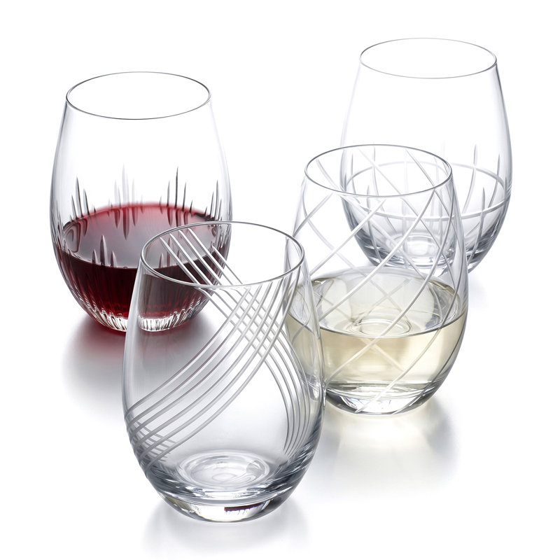 4-Piece Stemless Etched Drinking Red Wine Glasses