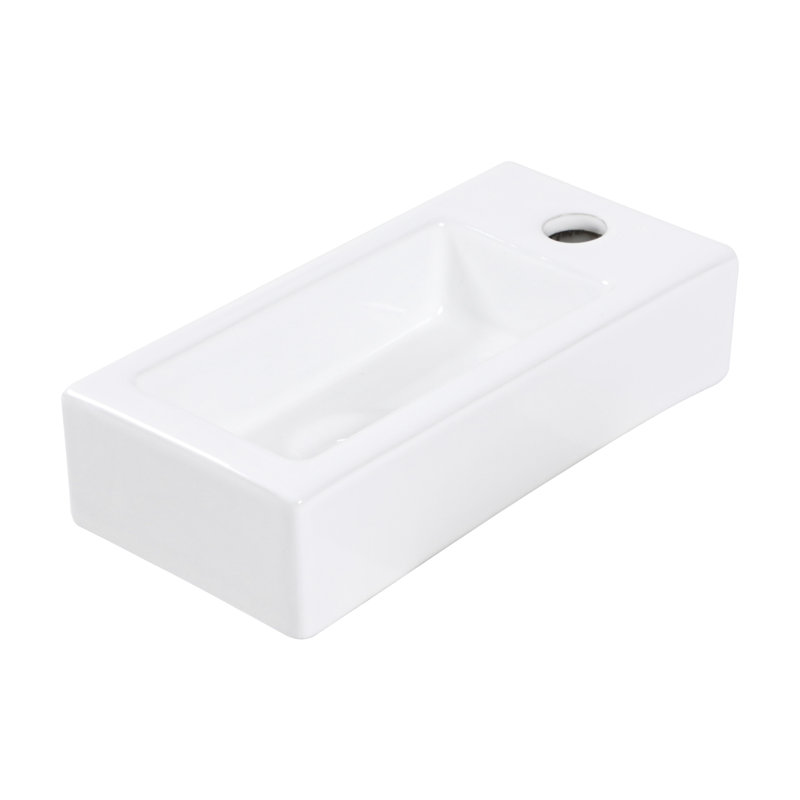 White Rectangular Ceramic Sink - Wall Mount, 14.34X7.07 Inch, Stain , Faucet Hole Available Bathroom Mounted White, Rectangular,