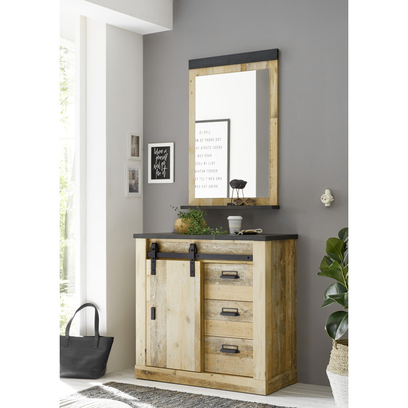 Jackeline Flat Wall Mirror with Shelves, 95cm H x 66cm W, Natural/Black