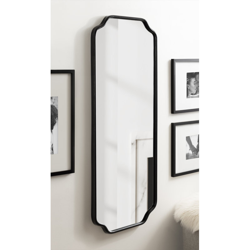 Aransa Scalloped Rectangle Wall Mirror, Black, 48" x 18"