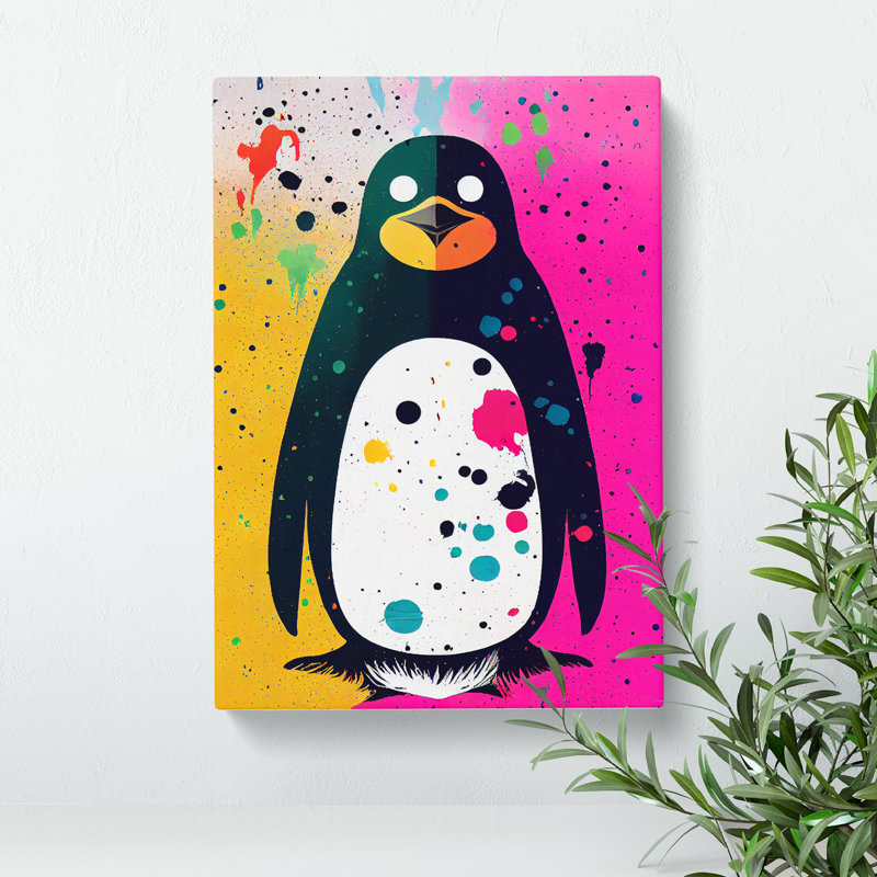 Paint Splash Penguin No.2 - Wall Art, 50cm H x 35cm W x 3cm D, Wrapped Canvas